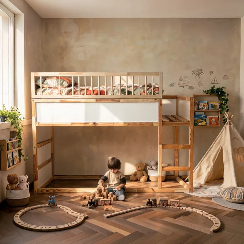 IKEA KURA Bed Upper Fall Protection RONA 165 with Round Wooden Spindles