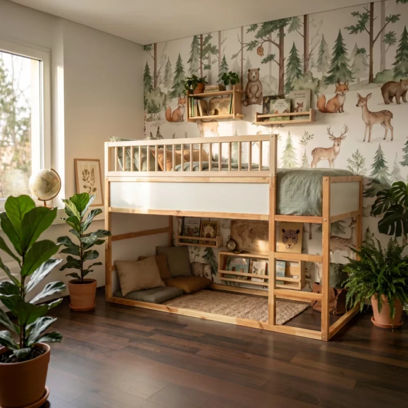 IKEA KURA Bed Upper Fall Protection RONA 165 with Round Wooden Spindles