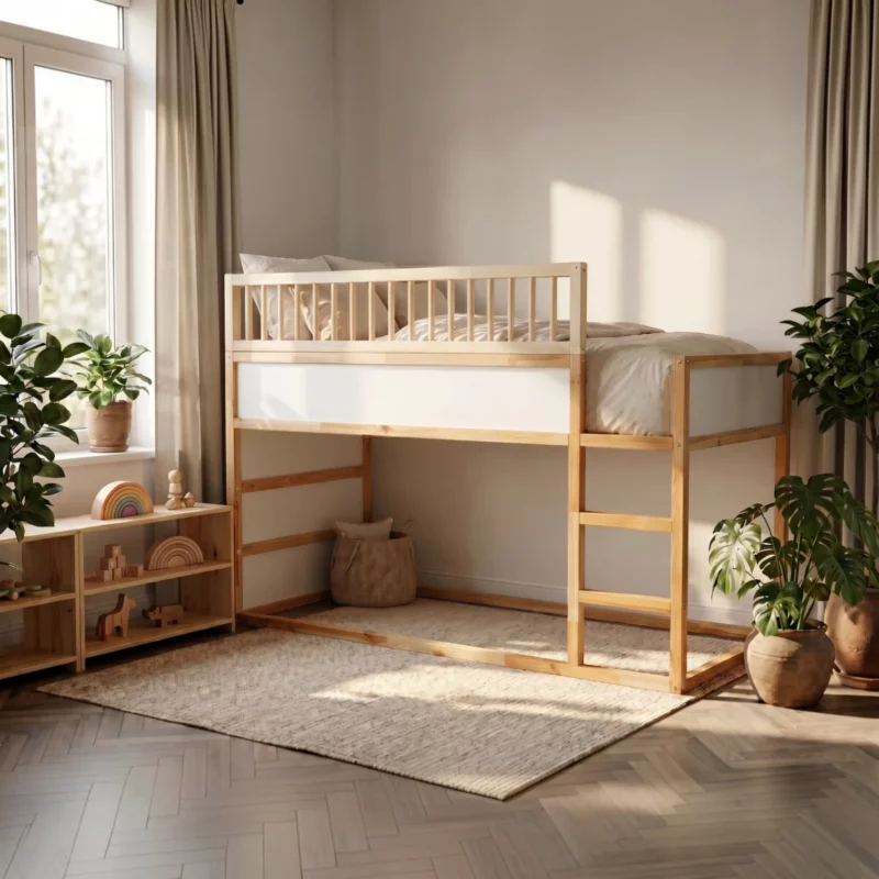 IKEA KURA Bed Upper Fall Protection RONA 165 with Round Wooden Spindles