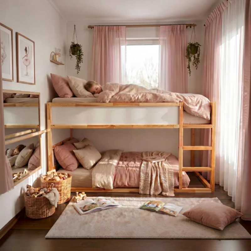 Protection antichute supérieure RONA 165 pour lit IKEA KURA avec barreaux ronds en bois – avant