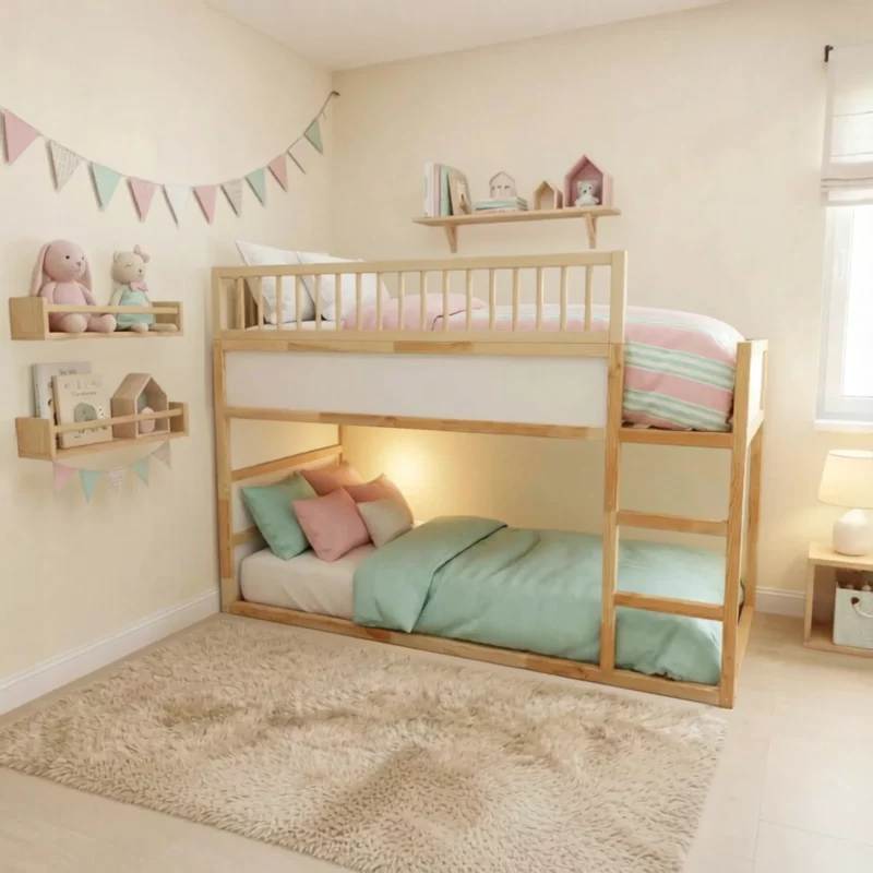 IKEA KURA Bed Upper Fall Protection RONA DUO 165×90 with Round Wooden Spindles