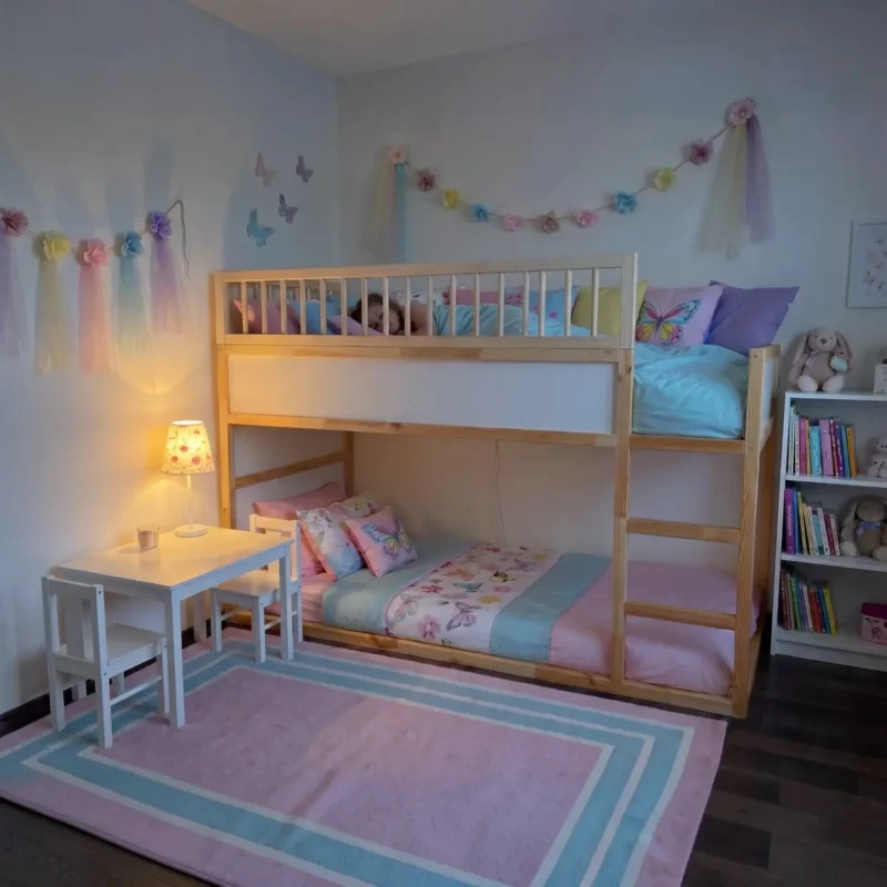 Protection antichute supérieure RONA DUO 165×90 pour lit IKEA KURA avec barreaux ronds en bois – après