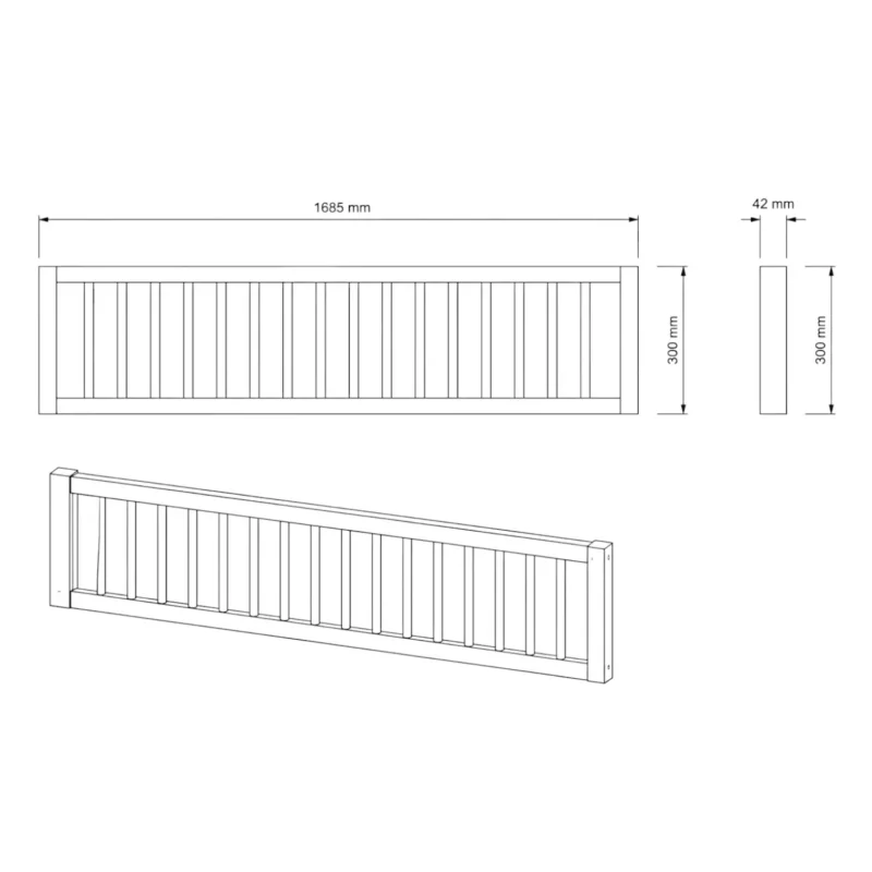 Protection antichute supérieure RONA DUO 165×90 pour lit IKEA KURA avec barreaux ronds en bois – schéma