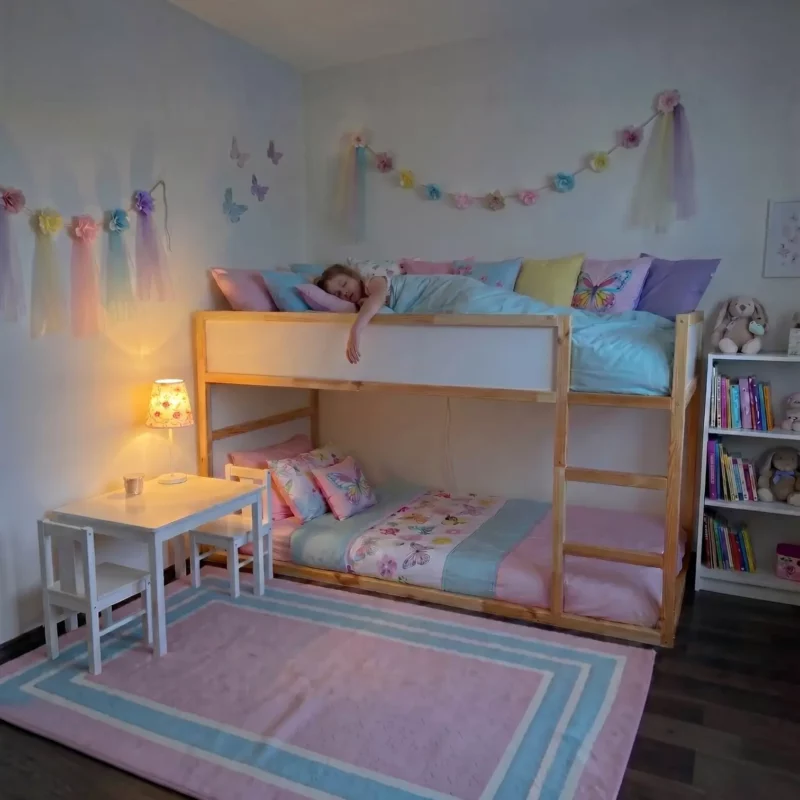 Protection antichute supérieure RONA DUO 165×90 pour lit IKEA KURA avec barreaux ronds en bois – avant