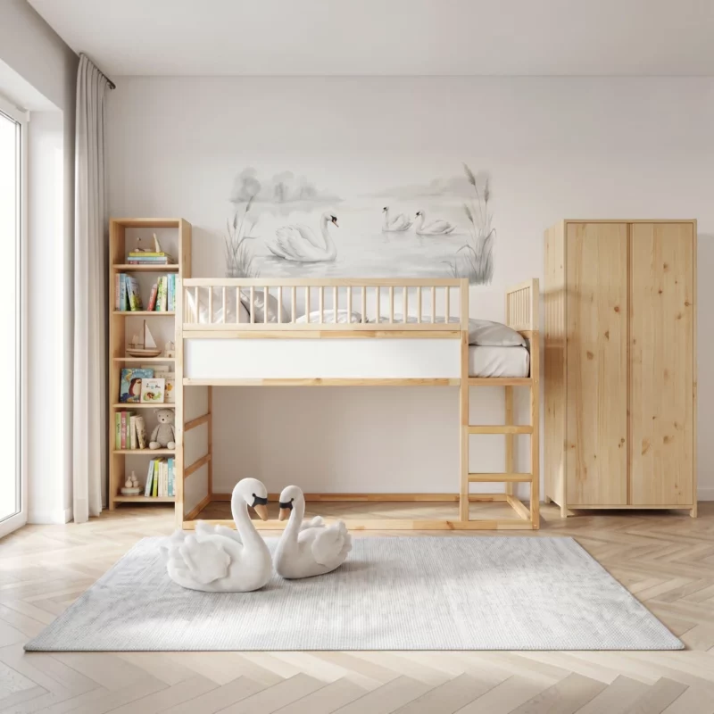 IKEA KURA Bed Upper Fall Protection RONA TRE 90×165×90 with Round Wooden Spindles
