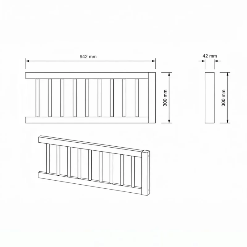 IKEA KURA Bed Upper Fall Protection RONA TRE 90×165×90 with Round Wooden Spindles - scheme