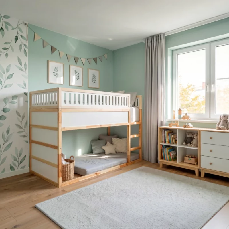 IKEA KURA Bed Upper Fall Protection VILO TRE 90×165×90 in Wood and MDF