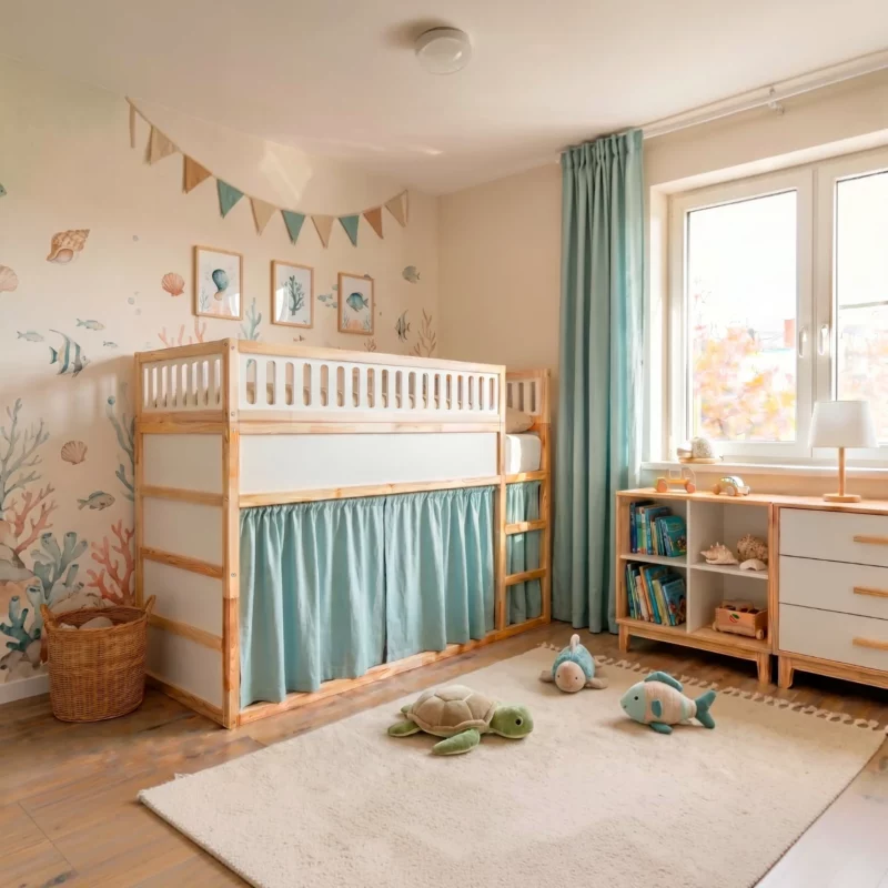 IKEA KURA Bed Upper Fall Protection VILO TRE 90×165×90 in Wood and MDF