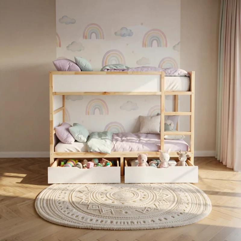 Plateforme pour lit IKEA KURA avec 2 tiroirs NestUp Storage à façade blanche – après