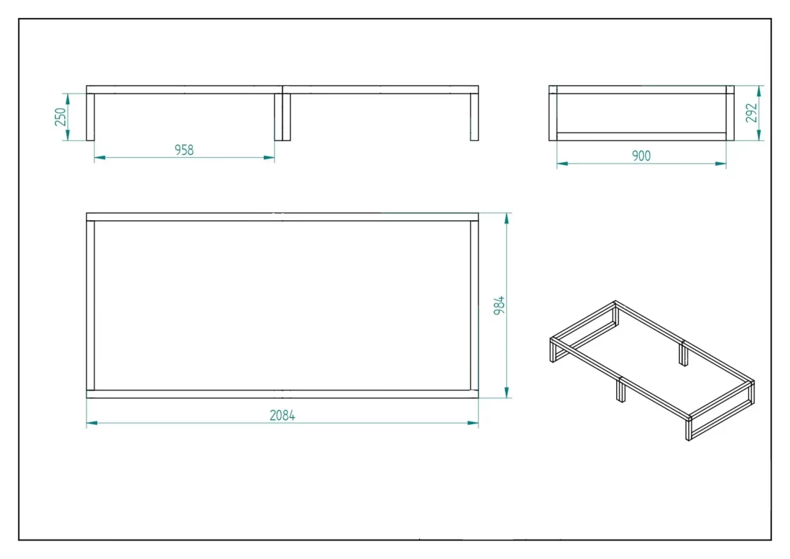 Plateforme pour lit IKEA KURA avec 2 tiroirs NestUp Storage à façade blanche – schéma