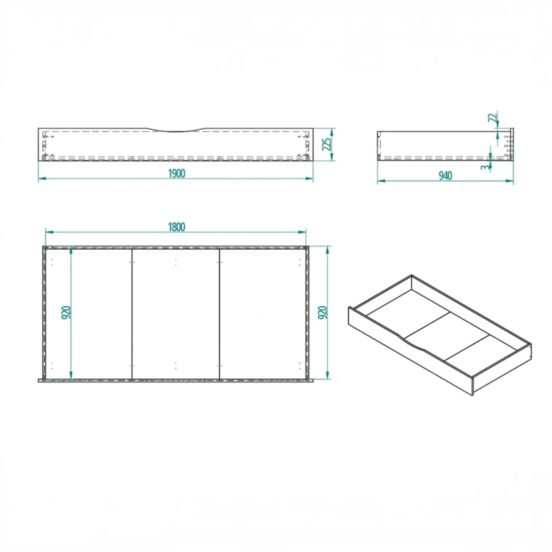 IKEA KURA Bed Platform with Extra-Large Drawer NestUp Storage XL Natural Wood - scheme