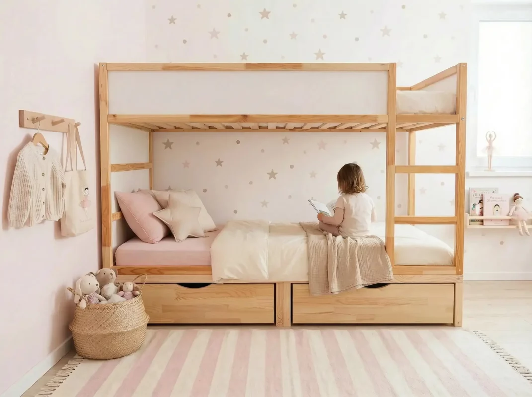 IKEA KURA Bed Platform with Two Drawers NestUp Storage Pine Front