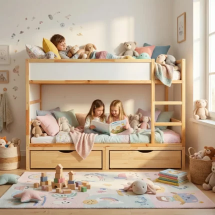 IKEA KURA Bed Platform with Two Drawers NestUp Storage Pine Front