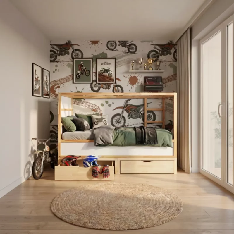 Plateforme pour lit IKEA KURA avec deux tiroirs NestUp Storage à façade en pin – après