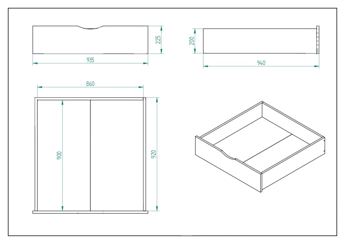 Plateforme pour lit IKEA KURA avec deux tiroirs NestUp Storage à façade en pin – schéma