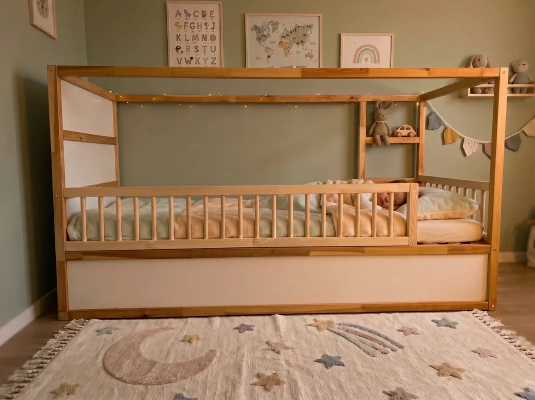 Barrières de sécurité ROLO DUO 165×90 pour lit IKEA KURA avec barreaux ronds – après