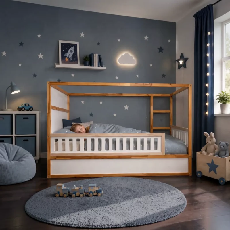 Protection antichute inférieure VELO DUO 165×90 pour lit IKEA KURA en bois et MDF – après