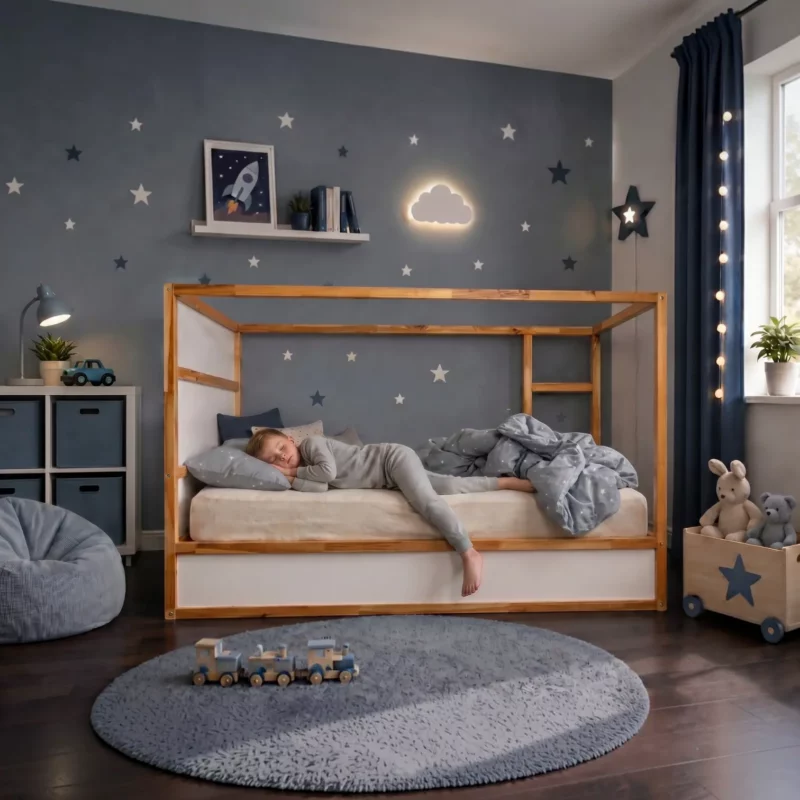 Protection antichute inférieure VELO DUO 165×90 pour lit IKEA KURA en bois et MDF – avant
