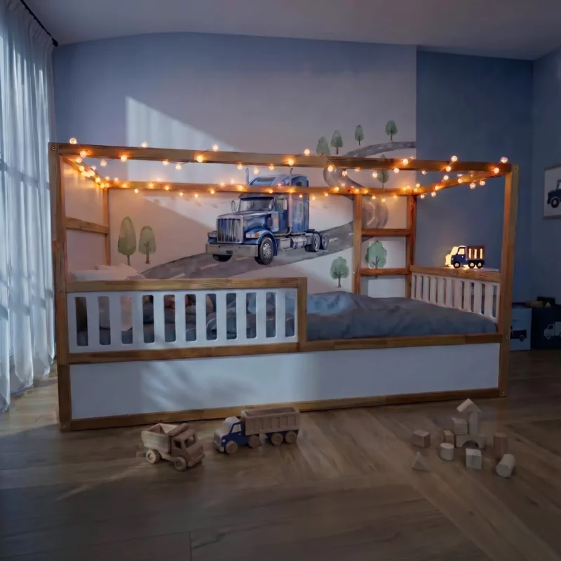Protection antichute inférieure VELO DUO 90×90 pour lit IKEA KURA en bois et MDF – après
