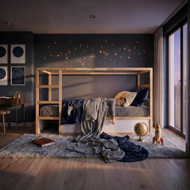 Barrière de sécurité inférieure VELO 90 pour lit IKEA KURA en bois et MDF – après