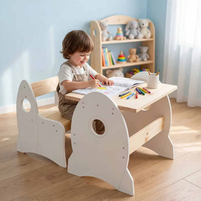 IKEA KURA Bed Montessori Table and Chair RAKIETA White